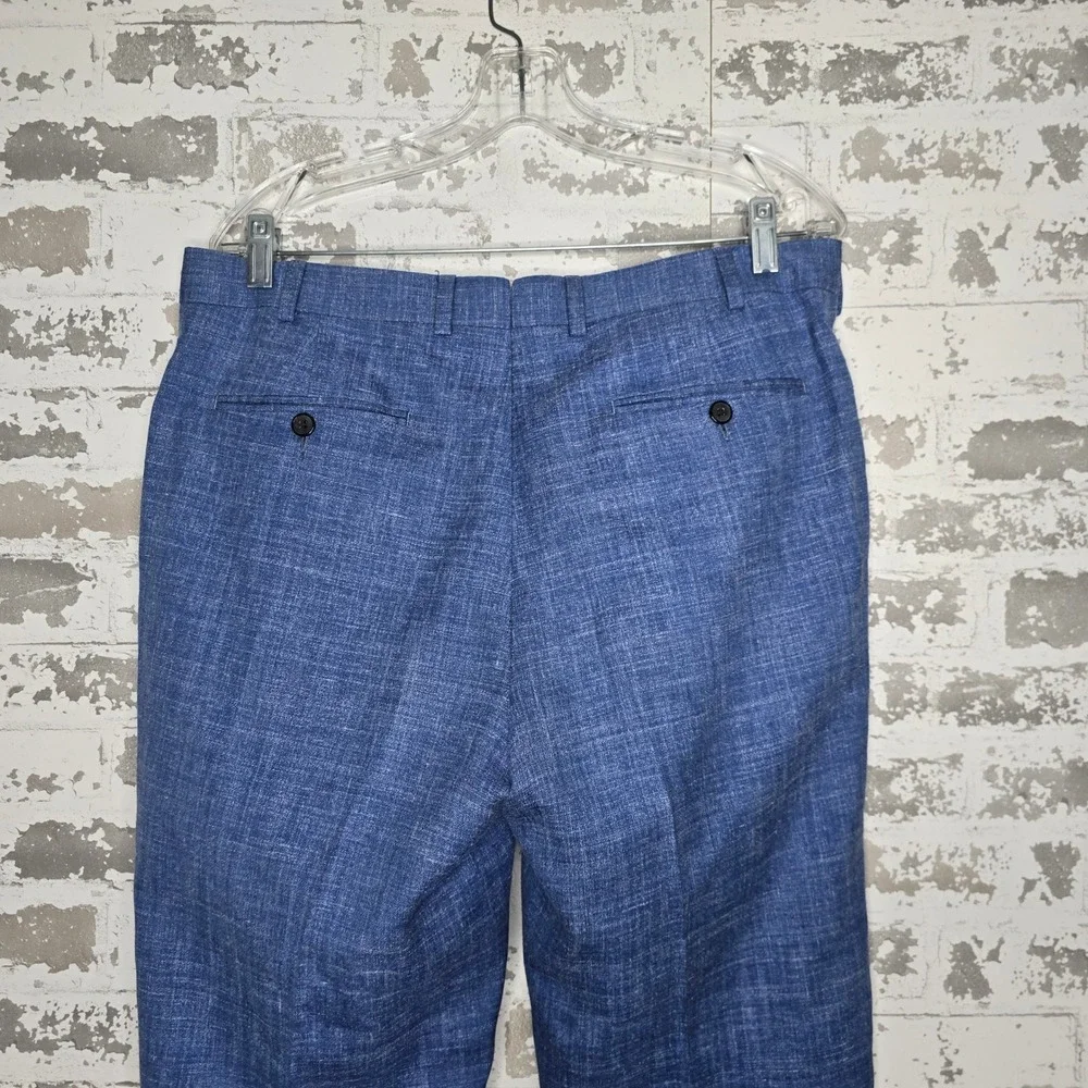 Suitsupply Brescia Blue Linen Wool Silk Blend Dress Pants Mens 34x31 Cuffed Flat